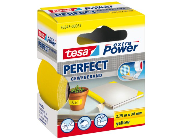 Plakband Tesa textiel 38mmx2.75m geel