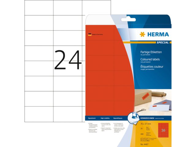 Etiket Herma 4467 70x37mm verwijderbaar rood 480stuks