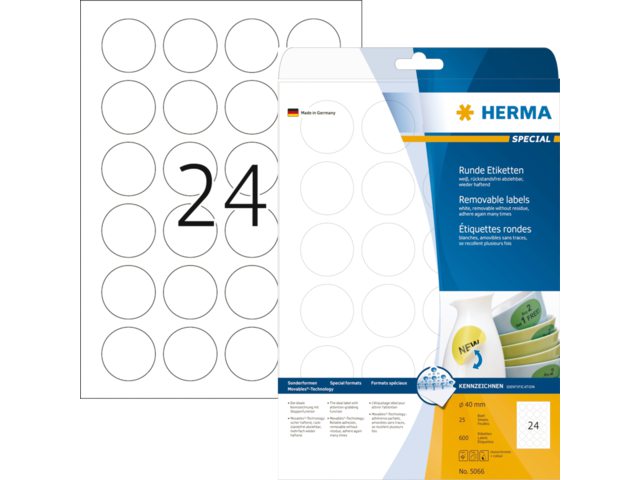 Etiket Herma 5066 rond 40mm verwijderbaar wit 600stuks