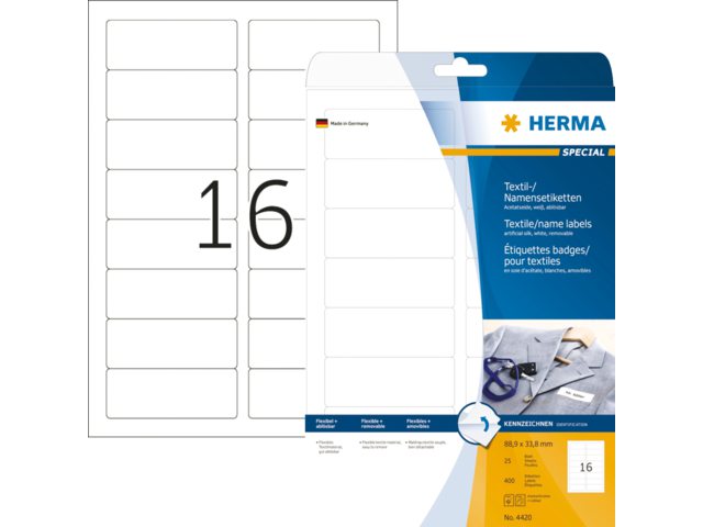 Badge etiket Herma 4420 bedrukbaar 88.9x33.8mm wit 400st