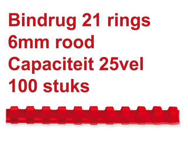 Bindrug Fellowes 6mm 21rings A4 rood 100stuks