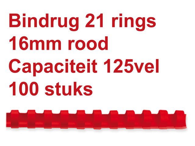 Bindrug Fellowes 16mm 21rings A4 rood 100stuks