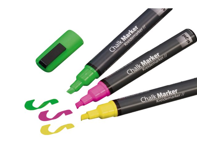 Krijtmarker Sigel whiteboard fluor roze/geel/groen 1-5mm