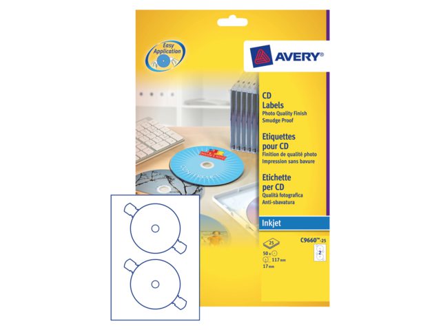 Etiket Avery C9660-25 CD hoog glans 50stuks