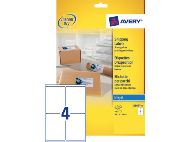 Etiket Avery J8169-10 99.1x139mm wit 40stuks