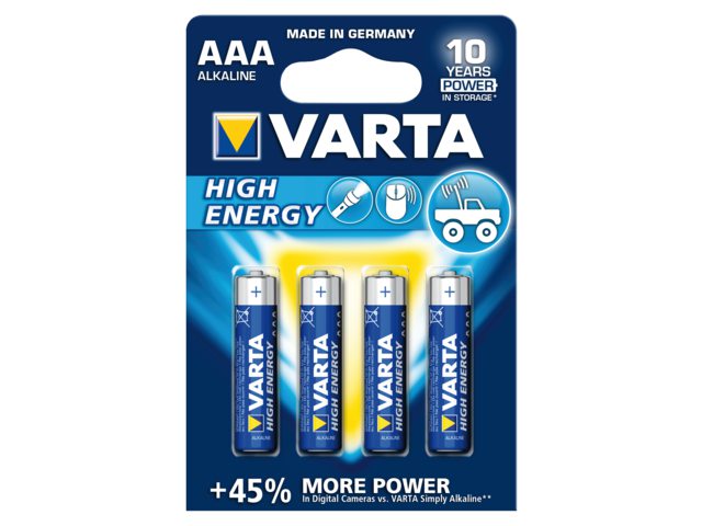 Batterij Varta high energy 4xAAA voor Belgie