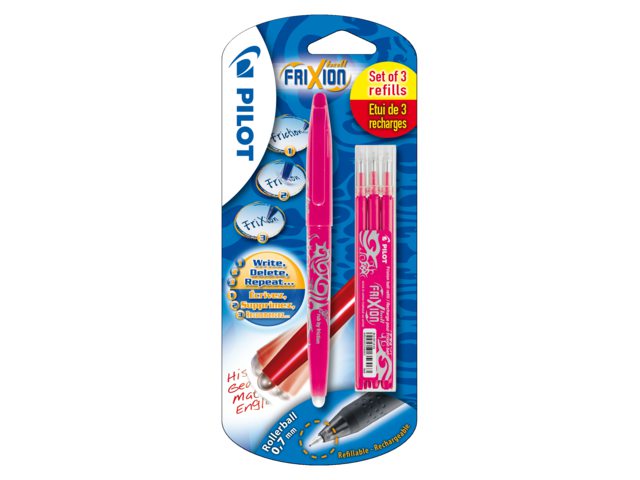 Rollerpen PILOT Frixion BL-FR7 0.4mm + 3 vullingen roze