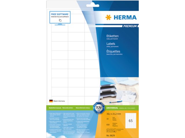 Etiket Herma 8629 38.1x21.2mm premium wit 650stuks