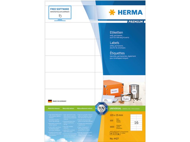 Etiket Herma 4427 105x35mm premium wit 1600stuks