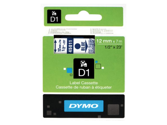 Labeltape Dymo 45011 D1 720510 12mmx7m blauw op transparant