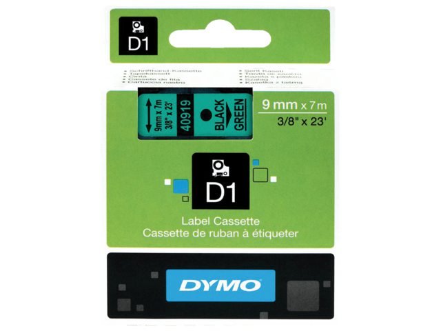 Labeltape Dymo 40919 D1 720740 9mmx7m zwart op groen