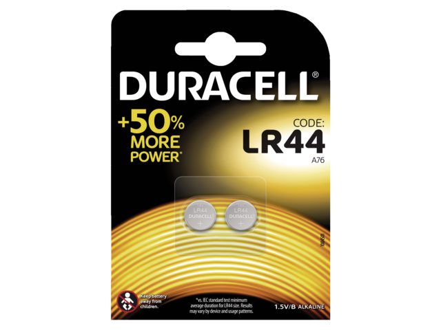 Batterij Duracell knoopcel LR44 alkaline Ø11,6mm 2 stuks