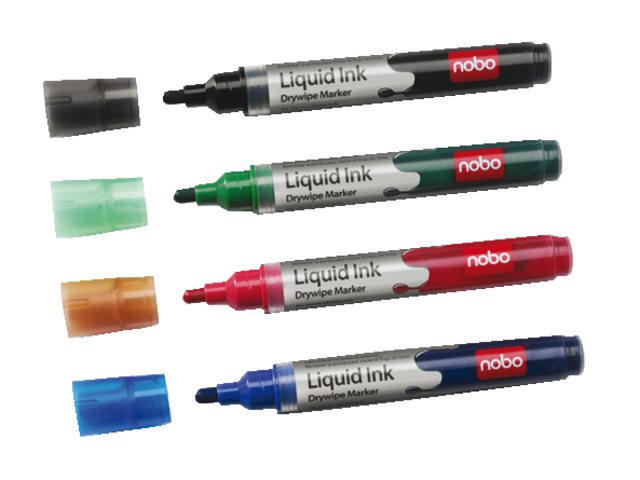 Viltstift Nobo whiteboard Liquid ink drymarker ass 3mm à 4st