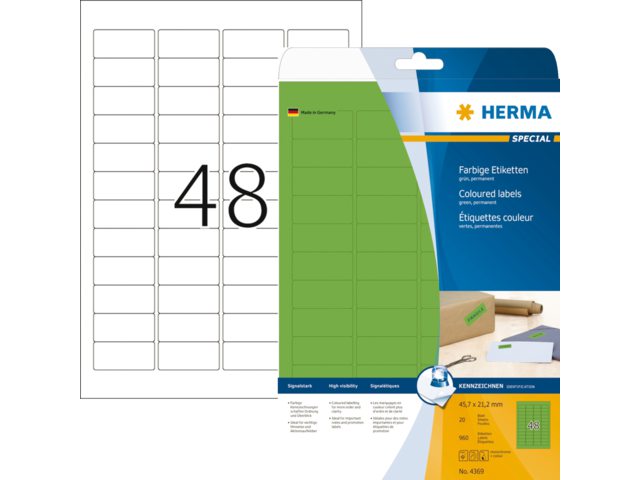 Etiket Herma 4369 45.7x21.2mm verwijderbaar groen 960stuks