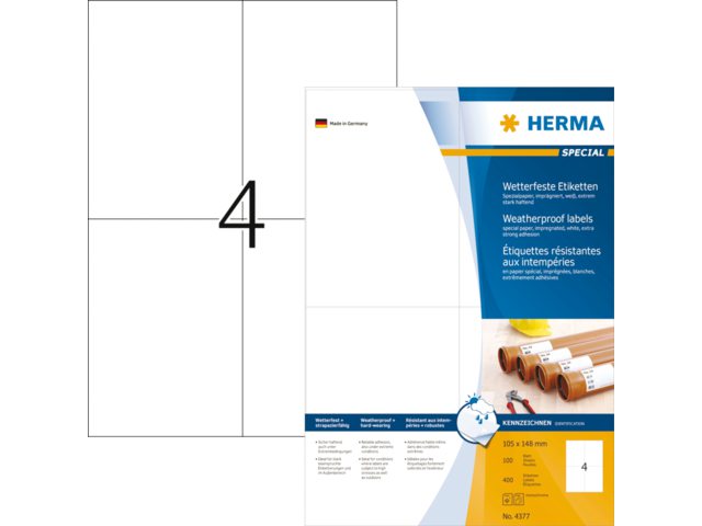 Etiket Herma 4377 105x148mm A6 weerbestendig 400stuks wit