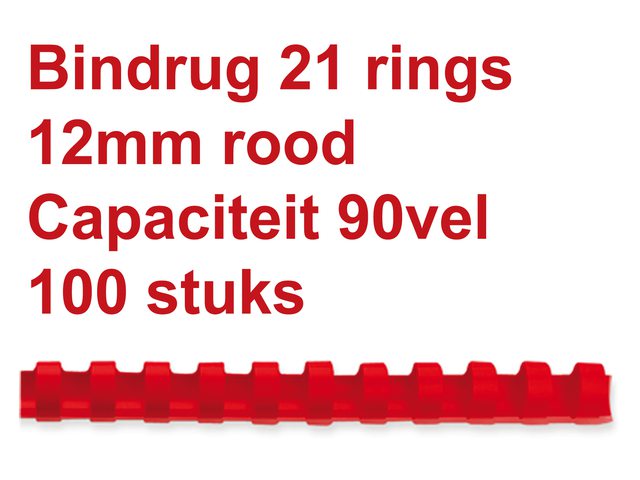 Bindrug GBC 12mm 21rings A4 rood 100stuks