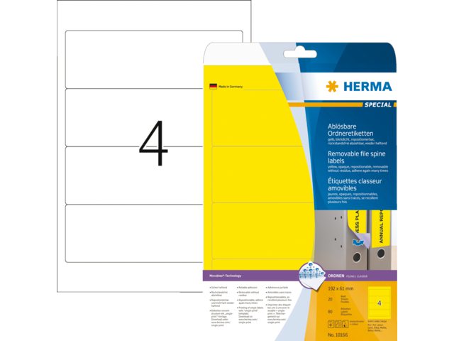 Rugetiket Herma 10166 192x61mm verwijderbaar geel