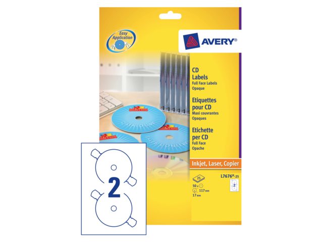 Etiket Avery L7676-25 CD full size mat wit 50stuks