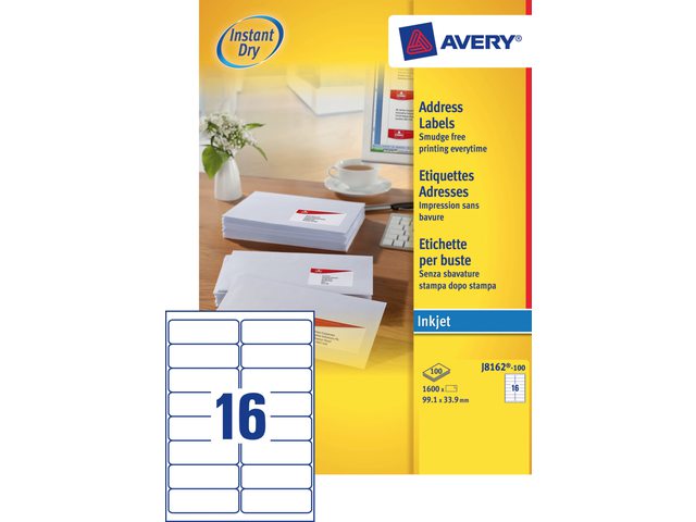 Etiket Avery J8162-100 99.1x33.9mm wit 1600stuks