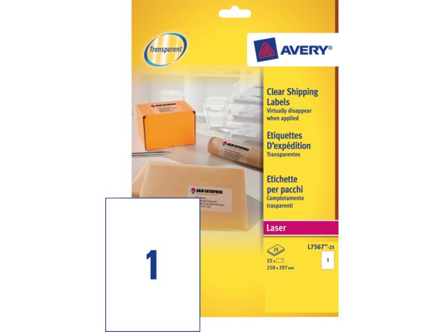 Etiket Avery L7567-25 210x297mm transparant 25stuks