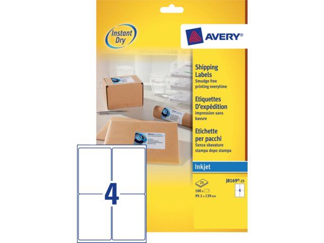 Etiket Avery J8169-25 99.1x139mm wit 100stuks