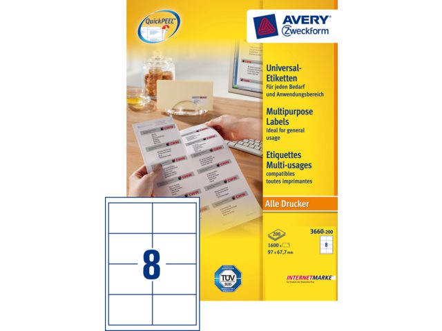 Etiket Avery Zweckform 3660 97x67.7mm wit 1600stuks