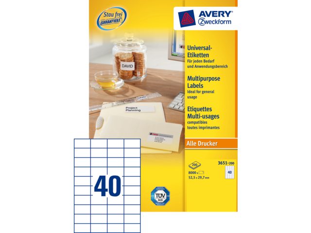 Etiket Avery Zweckform 3651 52.5x29.7mm wit 8000stuks