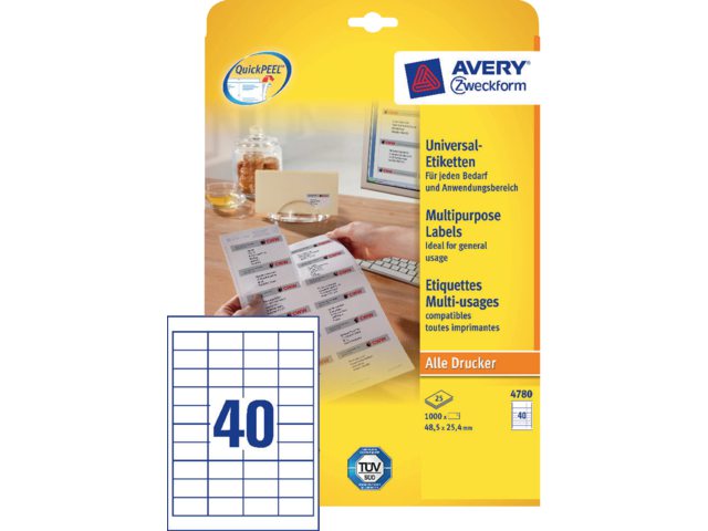 Etiket Avery Zweckform 4780 48.5x25.4mm wit 1000stuks