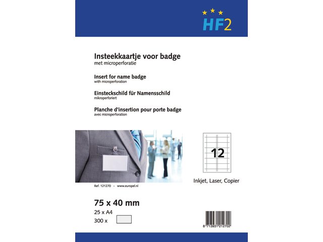 Badgekaart HF2 75mmx40mm 180gr wit