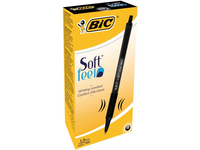 Balpen Bic Soft Feel Clic Grip zwart medium