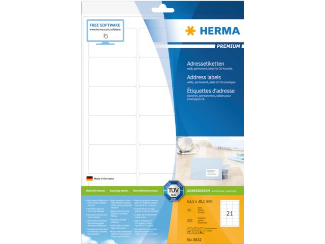 Etiket Herma 8632 63.5x38.1mm premium wit 210stuks