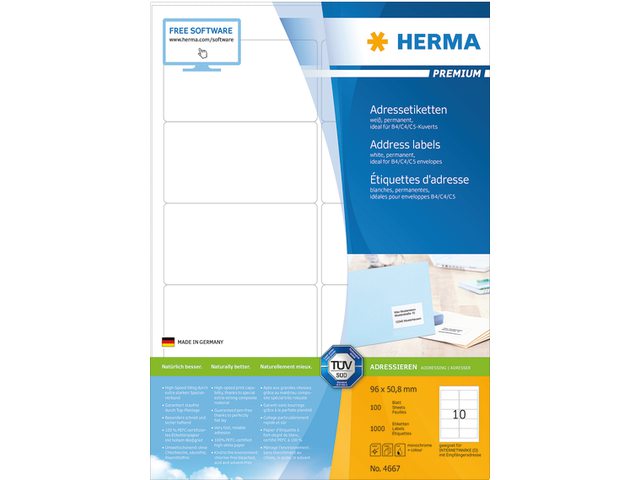 Etiket Herma 4667 96x50.8mm premium wit 1000stuks