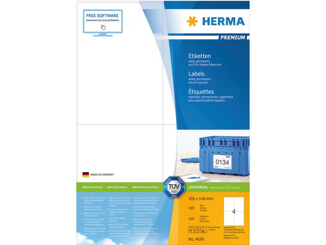 Etiket Herma 4676 105x148mm A6 premium wit 400stuks