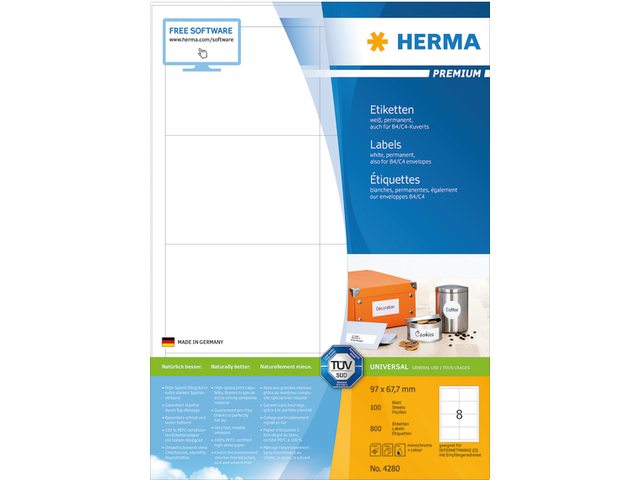 Etiket Herma 4280 97x67.7mm premium wit 800stuks