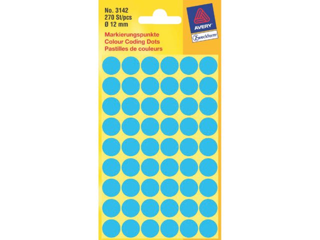 Etiket Avery Zweckform 3142 rond 12mm blauw 270stuks