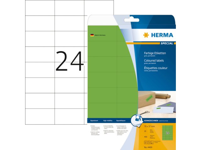 Etiket Herma 4469 70x37mm verwijderbaar groen 480stuks