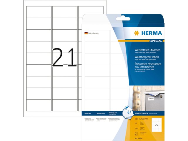 Etiket Herma 4864 63.5x29.6mm polyester wit 270stuks