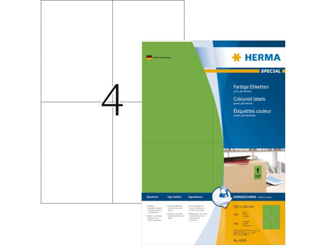 Etiket Herma 4399 105x148mm A6 groen 400stuks