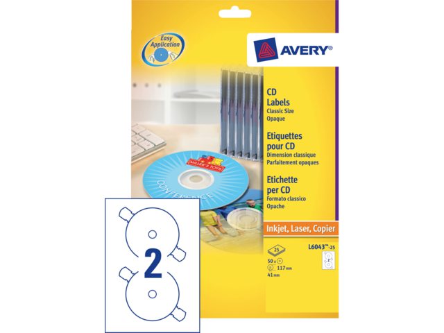 Etiket Avery L6043-100 CD wit 200stuks