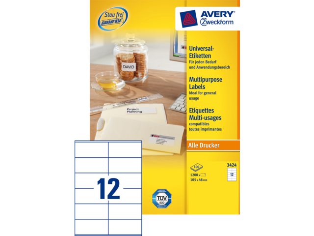 Etiket Avery Zweckform 3424 105x48mm wit 1200stuks