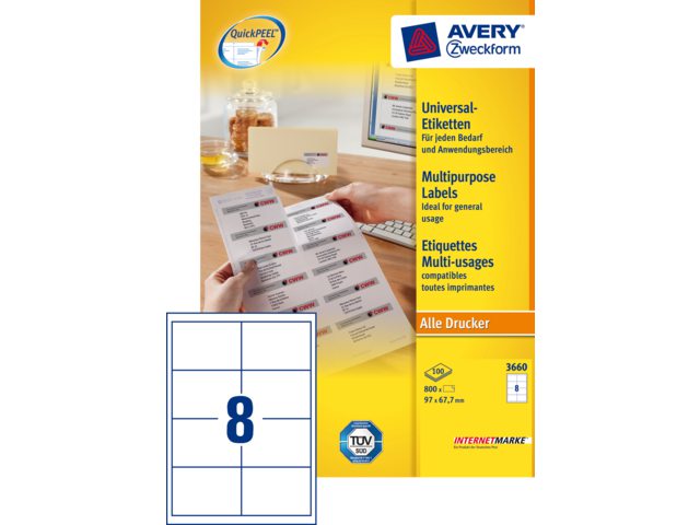 Etiket Avery Zweckform 3660 97x67.7mm wit 800stuks