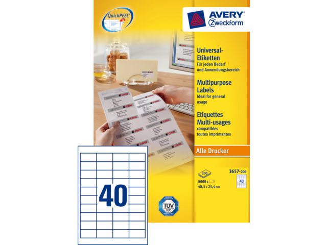 Etiket Avery Zweckform 3657 48.5x25.4mm wit 8000stuks