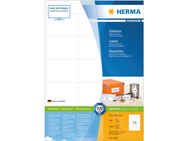 Etiket Herma 4618 70x50,8mm premium wit 3000stuks