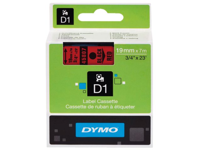Labeltape Dymo 45807 D1 720870 19mmx7m zwart op rood