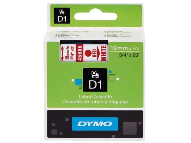 Labeltape Dymo 45805 D1 720850 19mmx7m rood op wit