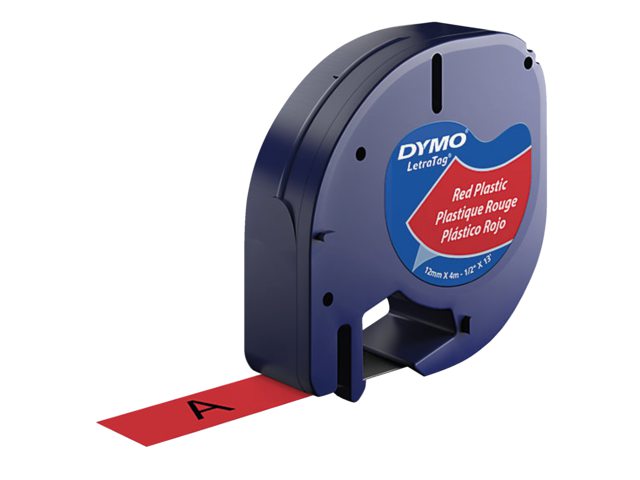 Labeltape Dymo Letratag 91203 plastic 12mm zwart op rood