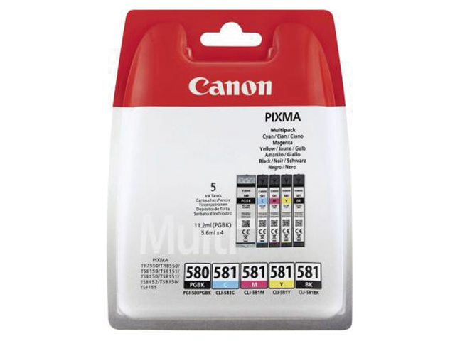Inkcartridge Canon PGI-580 + CLI-581 2x zwart + 3 kleuren