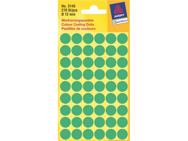 Etiket Avery Zweckform 3143 rond 12mm groen 270stuks