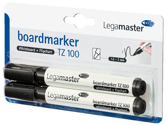 Viltstift Legamaster TZ100 whiteboard rond zwart 1.5-3mm 2st