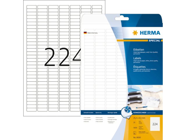 Etiket Herma 8830 25.4x8.5mm mat wit 5600stuks